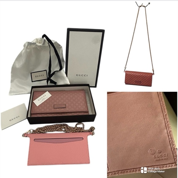 Gucci Handbags - Gucci Microguccissima leather flap continental wallet in pink with chain